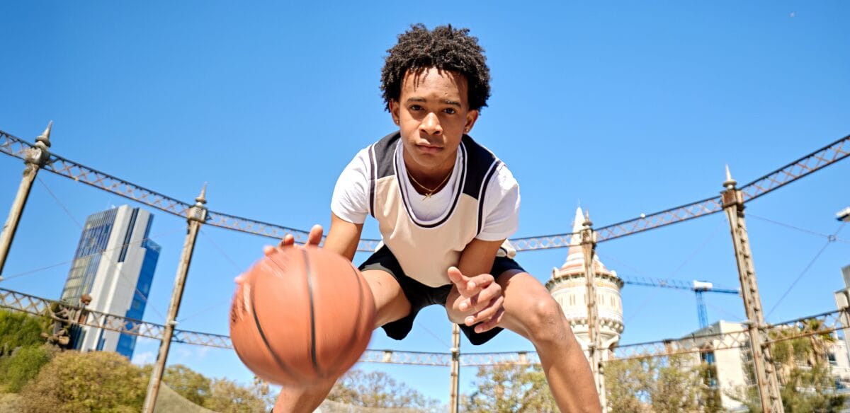 Student with a basket ball